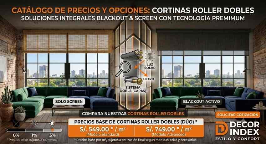 Cortinas roller dobles blackout y screen precios