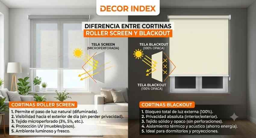 diferencia entre cortinas roller screen y blackout